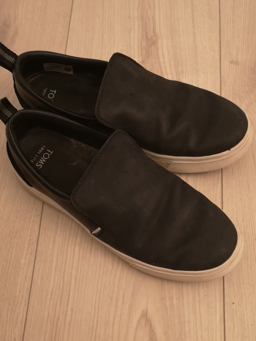 TOMS Black Slip-On Canvas Loafers with White Sole